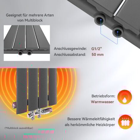 SONNI Design Heizkorper klein Weiß/Anthrazit Flachheizkörper Vertikal Paneelheizkörper 600x311mm 222 Watt
