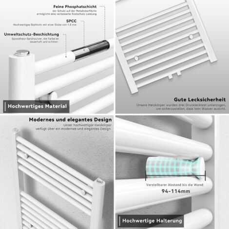 SONNI kleine Heizkörper Handtuchtrockner Bad Badheizkörper Handtuchhalter Weiß 700x500mm 456 Watt