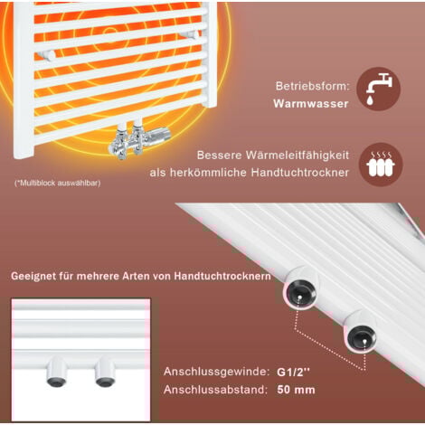 SONNI Heizkörper Bad 1600 x 400 mm Badheizkörper Mittelanschluss Handtuchtrockner Handtuchwärmer weiss