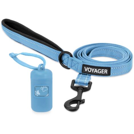 Voyager Reflektierende Hundeleine mit Neoprengriff und wiederverwendbarem  Mesh Dispenser-Kotbeutel-Halter by Best Pet Supplies, Babyblau, size M