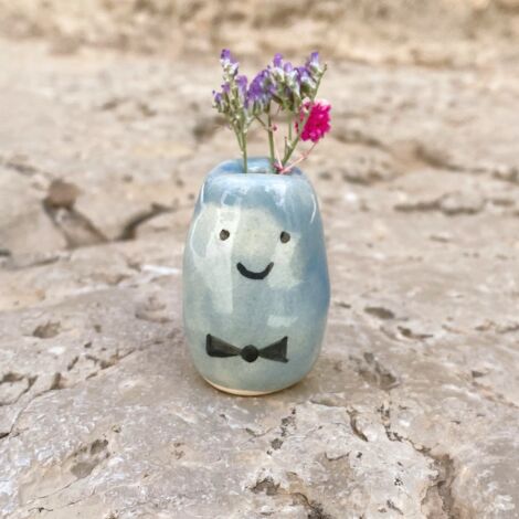 Pot Pets Handmade Ceramic Indoor Plant Pot, Happy Couple (Blue), Tiny Dried Flower Vase Planter Figurine, Artisan Pottery Decorative Ornament Gift for Home (1/2)