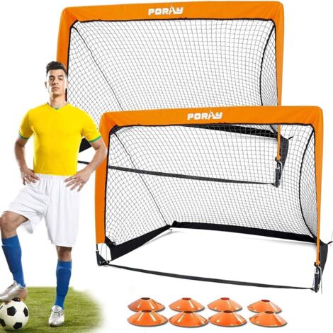 Portable Football Goal Soccer Net 125x85cm / 4ft, Set of 2 - Garden Park Target Practice Training Posts with 8 Field Cones & Pegs (1/5)