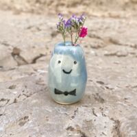 Pot Pets Handmade Ceramic Indoor Plant Pot, Happy Couple (Blue), Tiny Dried Flower Vase Planter Figurine, Artisan Pottery Decorative Ornament Gift for Home