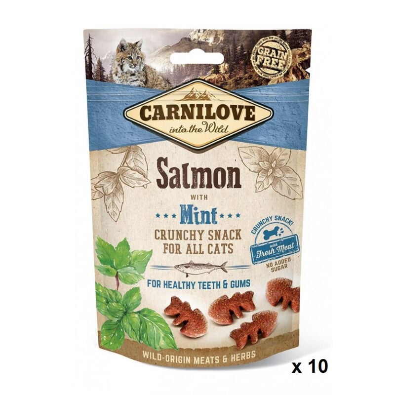 CARNILOVE FELINE CRUNCHY SNACK SALMON MENTA CAJA 10X50GR