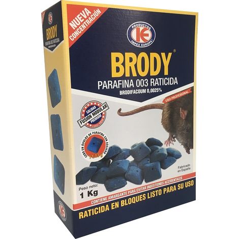 Raticida Brody Parafina en Óvulos 11/13g con Brodifacoum Veneno para Ratas y Ratones - Estuche 1 kg