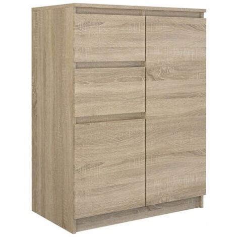 CDF Moderne Kommode 2D2S (2 Türen, 2 Schubladen) Farbe: Eiche Sonoma Aktenschrank, für kleine Gegenstände Ideal für Wohnzimmer, Schlafzimmer, Kinderzimmer, Jugendzimmer und Büro Einlegeböden