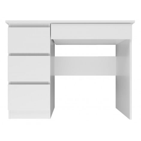 CDF Schreibtisch Mijas Links Farbe: Mattweiß 4 Schubladen Ideal für Büro, Arbeitszimmer, Kinder- und Jugendzimmer Funktionaler Schreibtisch für Computer, Laptop Einfache Montage