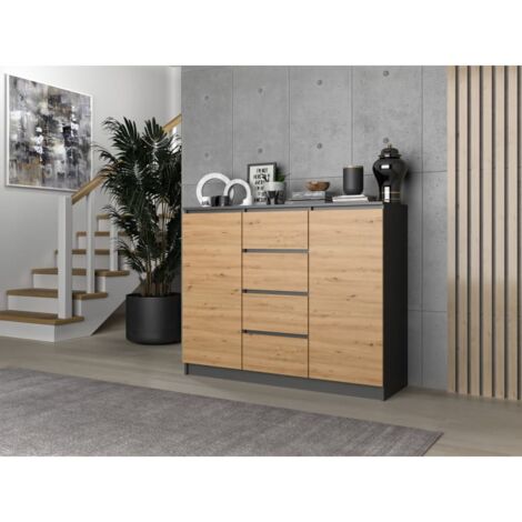 CDF Cassettiera Moderna 2 Ante E 4 Cassetti - Colore Rovere Artisan, 120x40x97 Cm, Per Soggiorno E Camera Da Letto