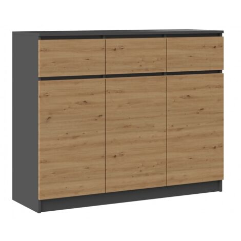CDF Moderne Kommode 3D3S (3 Türen, 3 Schubladen)  Farbe: Anthrazit – Eiche Artisan  Aktenschrank, für kleine Gegenstände  Ideal für Wohnzimmer, Schlafzimmer, Kinderzimmer, Jugendzimmer und Büro