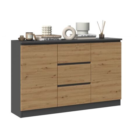 CDF Moderne Kommode 2D3S (2 Türen, 3 Schubladen)  Farbe: Anthrazit – Eiche Artisan  Aktenschrank, für kleine Gegenstände  Ideal für Wohnzimmer, Schlafzimmer, Kinderzimmer, Jugendzimmer und Büro