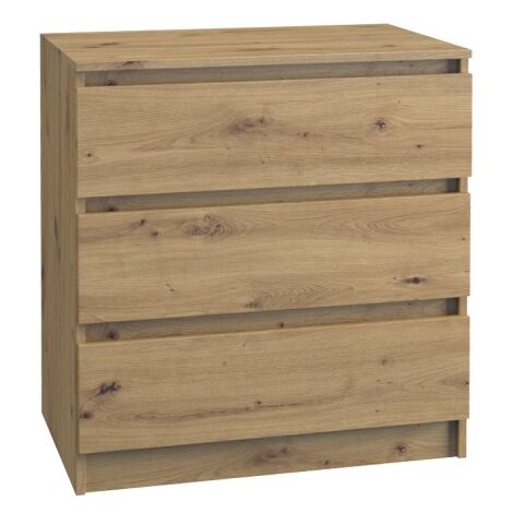 CDF Kommode Malwa M3 Farbe: Eiche Artisan Schrank für Dokumente, Kleinigkeiten Ideal für Wohnzimmer, Schlafzimmer, Kinderzimmer, Jugendzimmer und Büro 3 geräumige Schubladen Nachttisch
