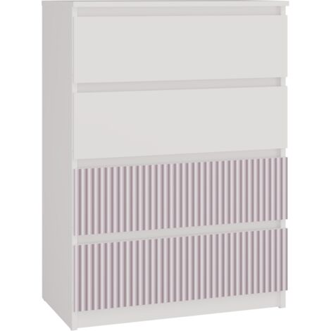 CDF Kommode Malwa M4 Farbe: Weiß/Rosa Schrank für Dokumente, Kleinigkeiten Ideal für Wohnzimmer, Schlafzimmer, Kinderzimmer, Jugendzimmer 4 geräumige Schubladen (1/3)