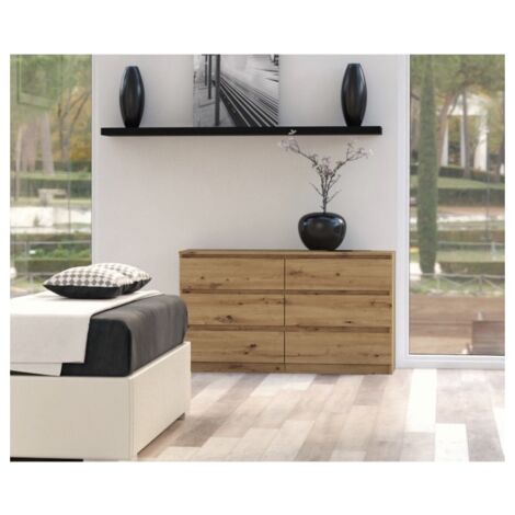 AKORD Cassettiera K 140 cm 6 (2 x 3) Cassetti | Moderna Mobiletto per Soggiorno Sala da Pranzo Camera da Letto | Armadio Cameretta | 138 x 77 x 40 cm | Peso 51kg | Bianco/Rovere Sonoma