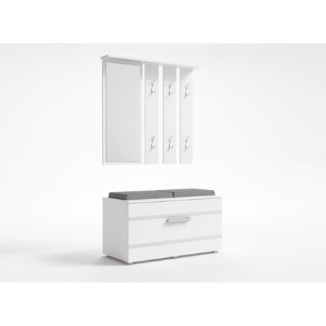 CDF Garderobe Opal Farbe: Weiß Großer Spiegel Kleiderbügel Geräumiger Schuhschrank Ideal für Diele, Flur Praktische Ablagen Modernes Design