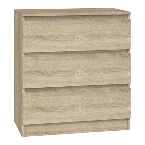 CDF Kommode Malwa M3 Farbe: Eiche Sonoma Schrank für Dokumente, Kleinigkeiten Ideal für Wohnzimmer, Schlafzimmer, Kinderzimmer, Jugendzimmer und Büro 3 geräumige Schubladen Nachttisch