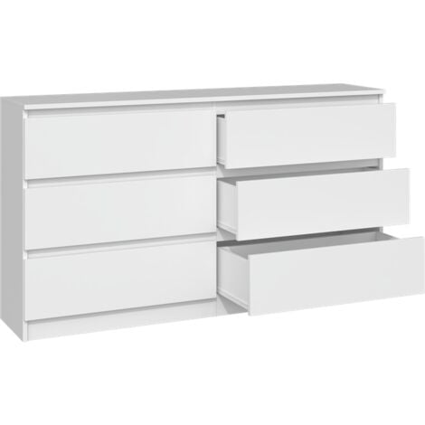 CDF Kommode Malwa M6 140  Farbe: Weiß  Schrank für Dokumente, Kleinigkeiten  Ideal für Wohnzimmer, Schlafzimmer, Kinderzimmer, Jugendzimmer und Büro  6 geräumige Schubladen