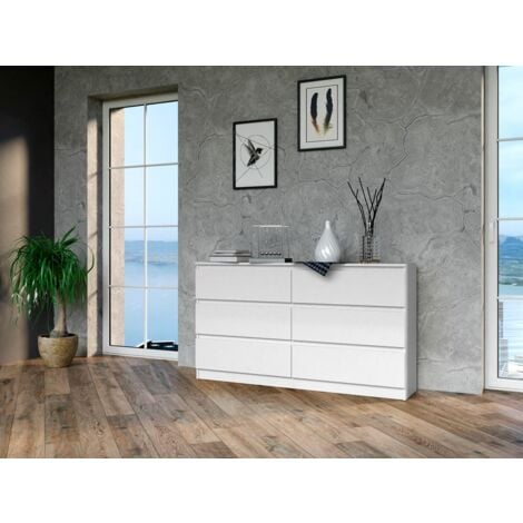 CDF Kommode Malwa M6 140  Farbe: Weiß  Schrank für Dokumente, Kleinigkeiten  Ideal für Wohnzimmer, Schlafzimmer, Kinderzimmer, Jugendzimmer und Büro  6 geräumige Schubladen