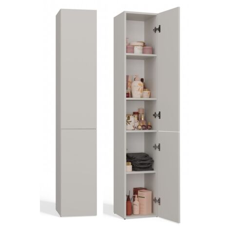 CDF Bad-Hochschrank NEL II Farbe: Beige Modernes Badregal Stauraumschrank Geräumige Einlegeböden Türen Einfache Montage Stilvolle Griffe