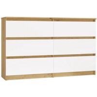MILAN – Breite Kommode für Schlafzimmer mit 6 Schubladen – 30x120x77 cm – Aufbewahrungsmöbel – Handwerks und Weiß