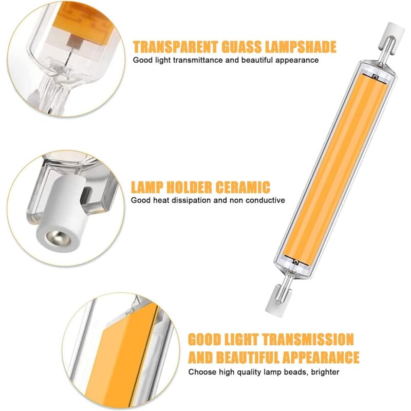 Ampoule LED R7S 78mm 10W équivalent à Ampoule Halogène 100W,Tube R7S LED Lumière Blanc Froid 6000K,1000LM avec Large Angle de Faisceau 360°Dimmable,Pas de Scintillement,Lot de 2 3
