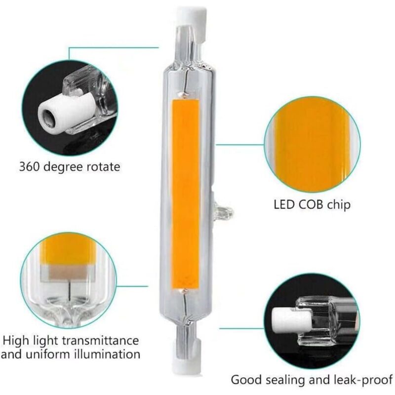 Ampoule LED R7S 78mm 10W équivalent à Ampoule Halogène 100W,Tube R7S LED Lumière Blanc Froid 6000K,1000LM avec Large Angle de Faisceau 360°Dimmable,Pas de Scintillement,Lot de 2 4