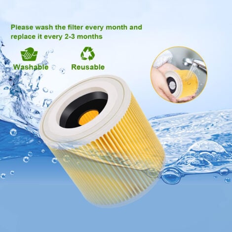 Lot de 2 filtres à cartouche pour Kärcher WD3 Premium, WD2, WD3, WD3P, MV2, MV3 - Filtre WD3 - Filtre de rechange pour aspirateur Kärcher 6.414-552.0/64145520