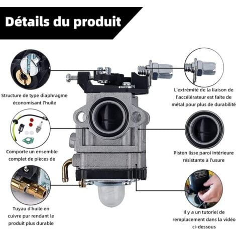 Carburateur débroussailleuse 52cc 49cc 43cc carburateur Kit de carburateur avec Tube d'étanchéité, bougie d'allumage et filtre à carburant