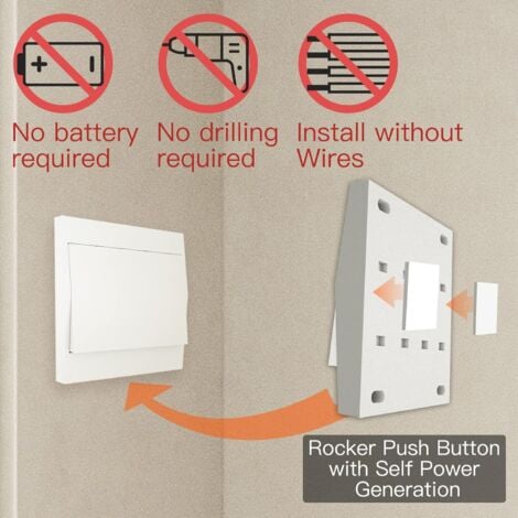 Interrupteur sans Fil, sans Pile, télécommande Murale Va et vient, Interrupteur Mural Auto alimenté, sans câblage, émetteur pour Panneau Mural (kit à 2 Voies), intérieur extérieur étanche