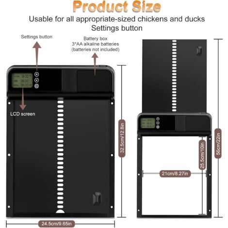 Porte de Poulailler Automatique, Porte Automatique Poulailler avec Minuterie et Manuel en Aluminium avec écran LCD, Alimenté par Batterie Un Maintien sûr et Confortable des Poulets