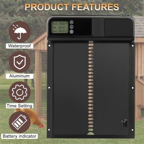 Porte de Poulailler Automatique, Porte Automatique Poulailler avec Minuterie et Manuel en Aluminium avec écran LCD, Alimenté par Batterie Un Maintien sûr et Confortable des Poulets