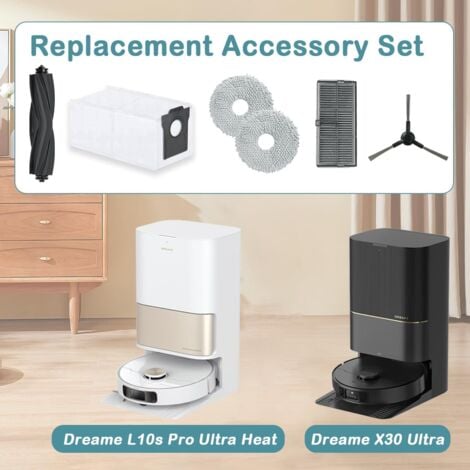 Kit d'accessoires pour Dreame L10s Pro Ultra Heat/ L10s Ultra Gen 2, Pièces pour Dreame X30 Ultra/Mova E30 Ultra, 1 Brosse Principale, 6 Sacs à Poussière, 6 Serpillere, 2 Filtres, 4 Brosse Latérale