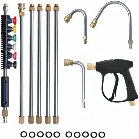 Lot de 10 Ensemble de baguette d'extension pour nettoyeur haute pression avec 6 Buses de Pulvérisation et 3 Tiges Courbées, Raccord Rapide 1/4", Accessoire de Nettoyage pour Toiture, Fenêtre, Sol et G (1/5)