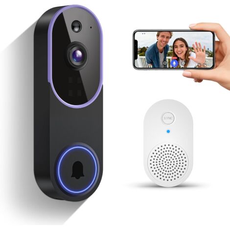 Sonnette Vidéo WiFi 1080P Intelligente avec Carillon Intérieur - Caméra de Porte Sans Fil - Détection Humaine IA Avancée - Audio Bidirectionnel - Vision Nocturne IR - Stockage Cloud Sécurisé (1/5)