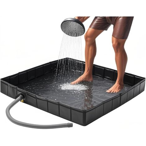 Receveur de Douche Portable Pliable 104 x 104 x 12,5 cm avec Tuyau de Vidange – Base de Douche Étanche pour Camping, Camping-Car, Extérieur et Intérieur (1/5)