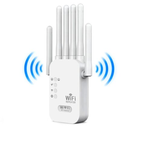Amplificateur WiFi Puissant 1200Mbps - Répéteur Double Bande 5GHz/2.4GHz Longue Portée (Jusqu'à 900m²) - Compatible Toutes Box Internet - Port Ethernet & Installation WPS Facile - Pour Télétravail & G
