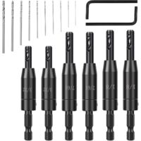 Lot de 6 Forets Autocentreurs pour Charnières 1/4" – 3/32" 7/64" 1/8" avec 10 Forets Hélicoïdaux et 2 Clés Hexagonales – Menuiserie de Précision