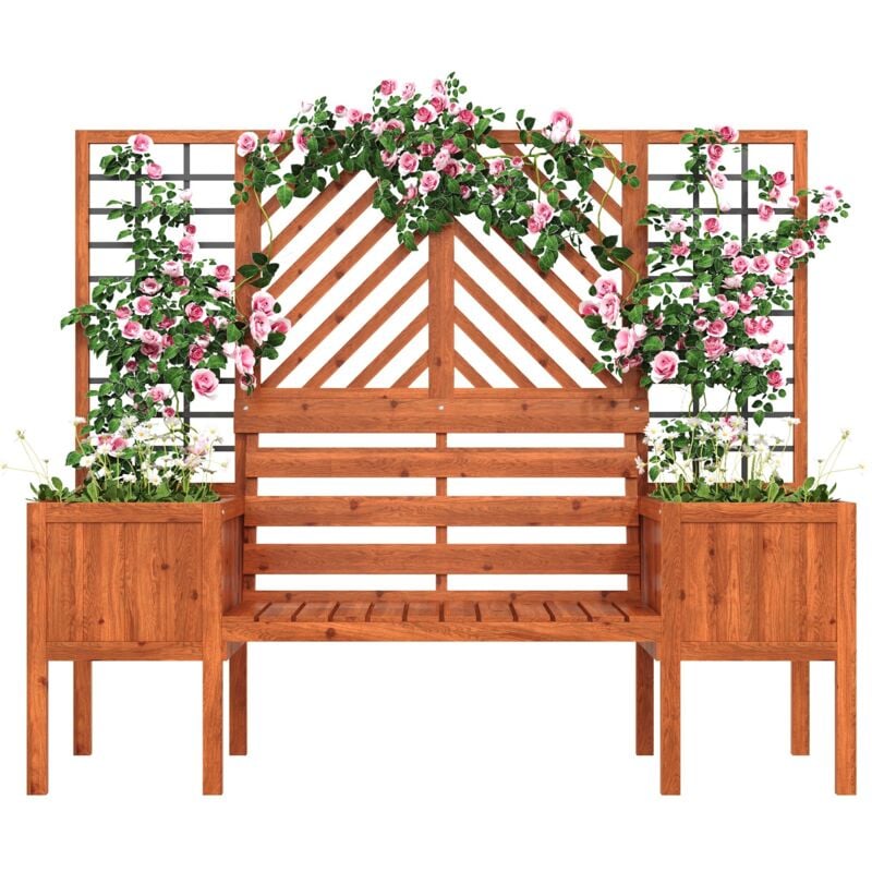 Arche de jardin 170x42x145 cm, avec 2 pots de fleurs, siège, treillis avec aide à l'escalade, pavillon de jardin en arche, sapin massif - Marron