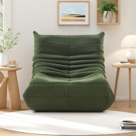 Fauteuil pouf, velours peluche, mousse haute densité, canapé pouf, fauteuil de salon - Vert