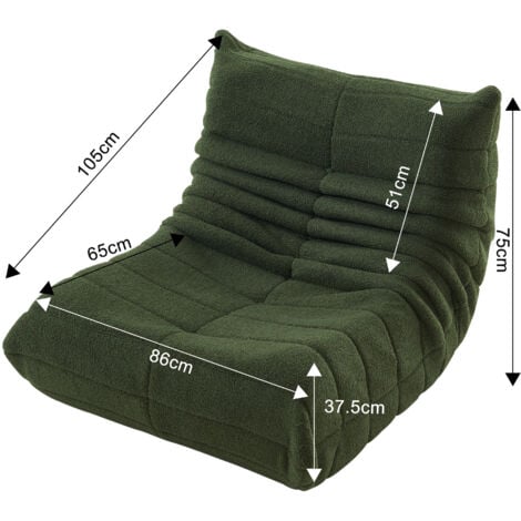 Fauteuil pouf, velours peluche, mousse haute densité, canapé pouf, fauteuil de salon - Vert