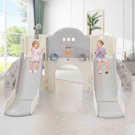Toboggan Enfant 5 En 1 Intérieur/extérieur - Avec Panier De Basket, Télescope Et Rangement - À Partir De 1 An