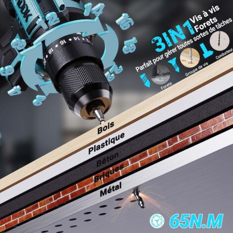 Perceuse-visseuse Sans Fil 21V 45Nm – 2 Batteries 2.0Ah, Mandrin 10mm, 27 Accessoires, Coffret - 8