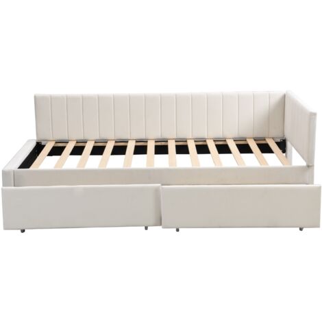 Lit Enfant 90x200 Cm Avec Rangement - Dossier Pétales En Velours, Tiroir Gigogne, Cadre Bois Massif