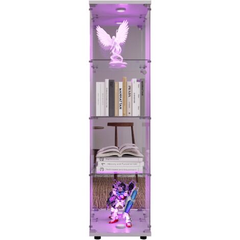 BPKADHY Vitrine Sur Pied En Verre 4 Couches - Vitrine De Collection - 2 Portes Avec LED Et Serrure - Vitrine En Verre Debout Pour Salon, Chambre à Coucher, Bureau - Blanc