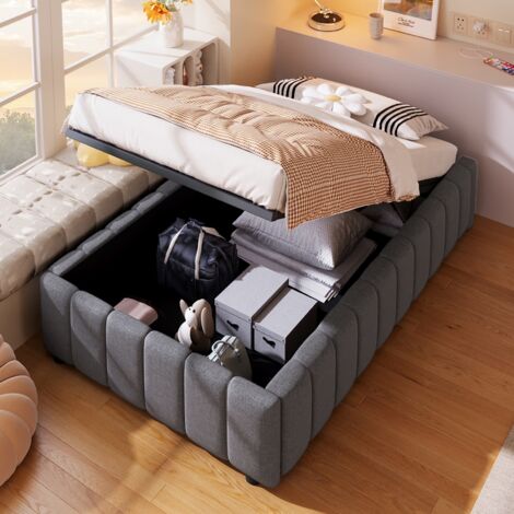 Lit Coffre 90x200 Cm, Avec Rangement Hydraulique, Sans Tête De Lit Matiere Lin Sommier A Lattes Style Nordique Moderne Convient Aux Adultes Et Adolescents Beige 87230816 Lit Coffre 90x200 Cm, Avec Rangement Hydraulique, Sans Tête De Lit Matiere Lin Sommier A Lattes Style Nordique Moderne Convient Aux Adultes Et Adolescents Beige 87230816