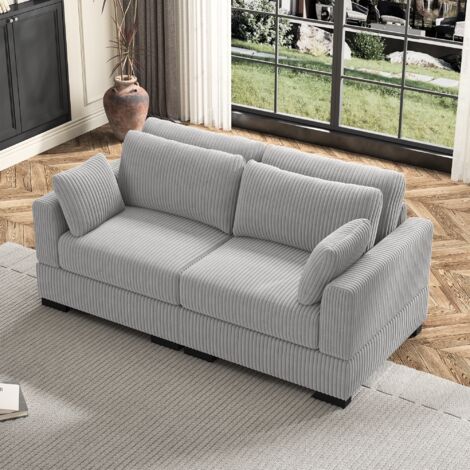 Canapé 2 Places En Velours Côtelé - Fauteuil Poire Capitonné Avec Coussin Et Accoudoirs - Parfait Pour Chambre Ou Salon - 6