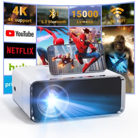 Projecteur 4K Full HD 1080p Portable - 16,000 Lumens, Wi-Fi 5G, Bluetooth, Compatible IOS/Android/PC - 3