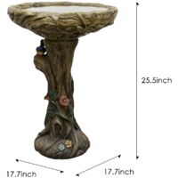 Fontaine à Oiseaux En Béton Aspect Bois - 65 Cm De Haut, 45,5 Cm De Diamètre, Avec Oiseau Décoratif - Pour Jardin