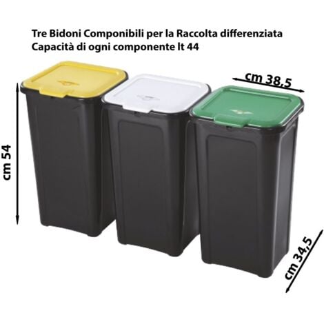 Tontarelli Pattumiere Secchio Cestino Raccolta differenziata Tris 44 litri 3 PZ