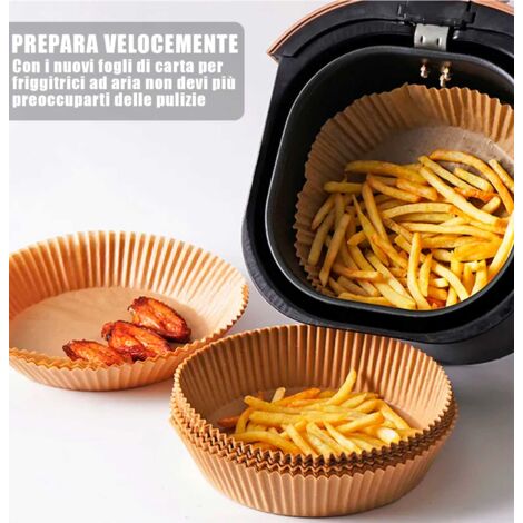 Carta Per Friggitrice Ad Aria 200 Fogli, Quadrata 20-24 Cm, 36g Antiaderente Senza BPA, Compatibile Con Air Fryer 5-8 L, Include Olio Spray In Vetro