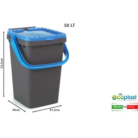 Ecoplast Pattumiera per Raccolta Differenziata 50 Lt, Bidone Spazzatura Blu